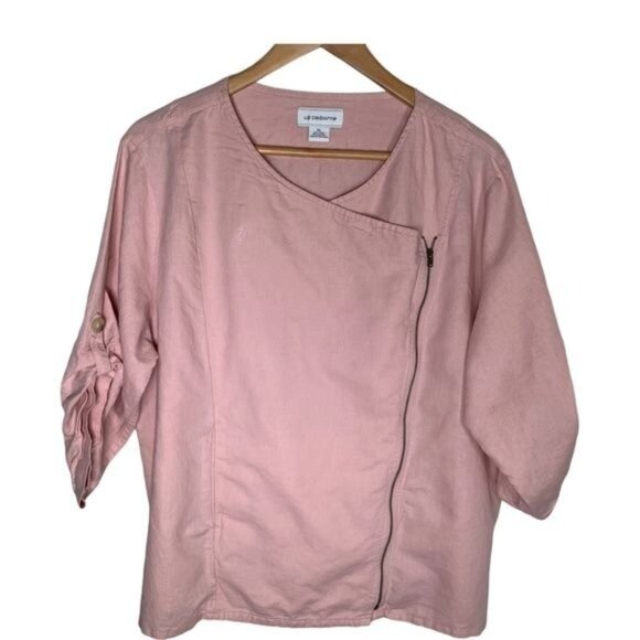 Liz Claiborne Pink Linen Moto Jacket XL Lightweight Zip Blazer Casual Layer - Picture 1 of 10